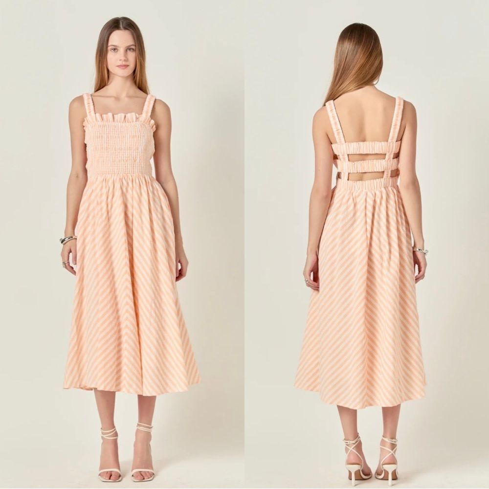 English Factory Orange Striped Smocked Midi Dress Medium NWT Summer Cottagecore